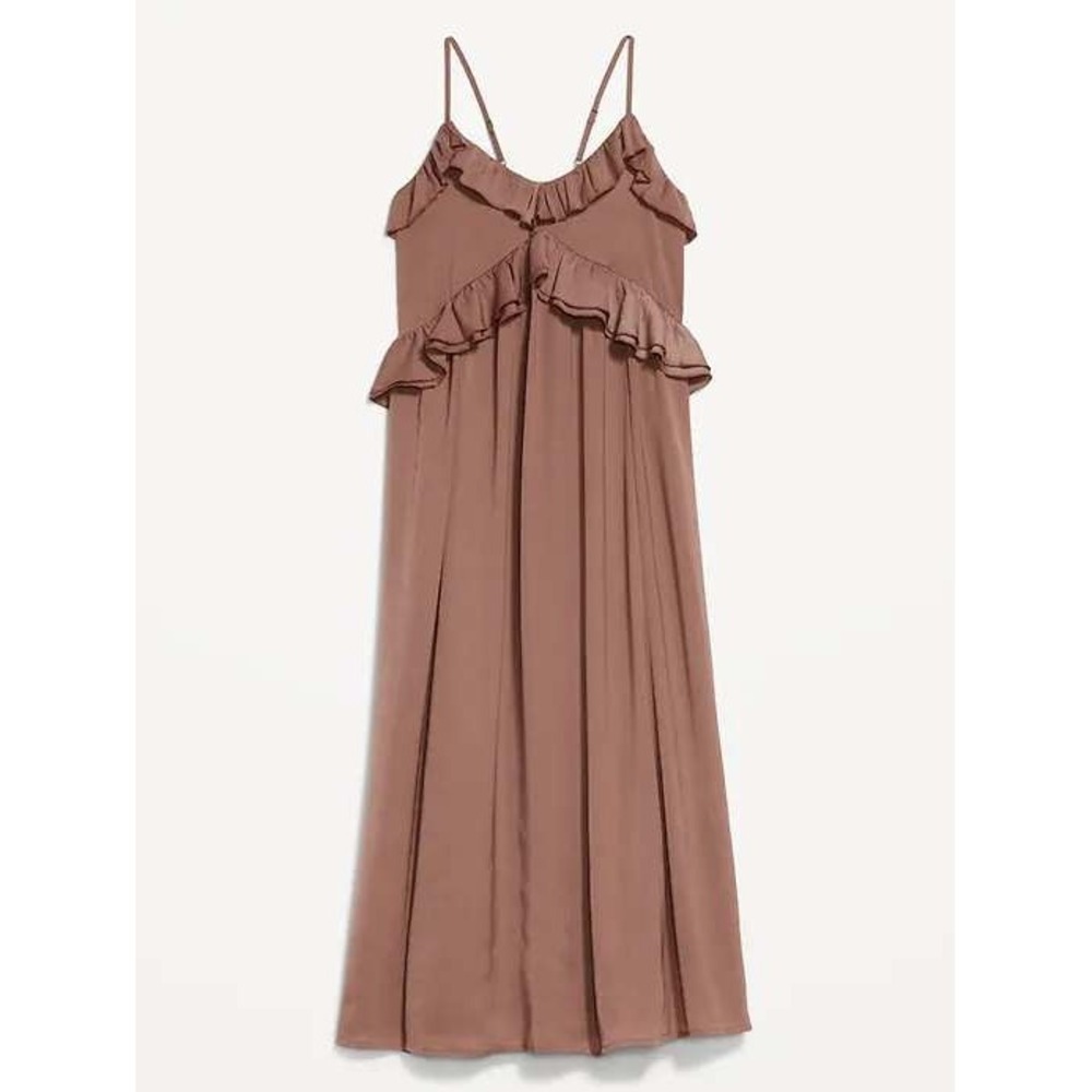 Old Navy Maxi Dress Women XL Warm Taupe Ruffle Tiered Boho Sleeveless OW705691 - Picture 2 of 9